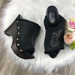 YSL Yves Saint Laurent Black Wedge Sandals size 38
